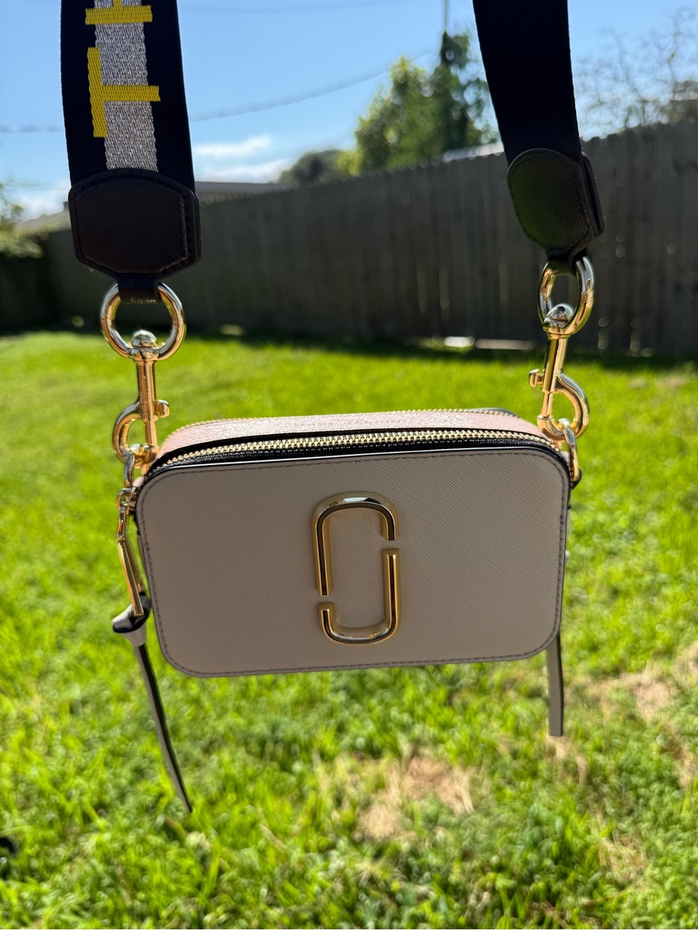 Marc Jacobs Cream Snapshot Camera Crossbody with Gold Hardware